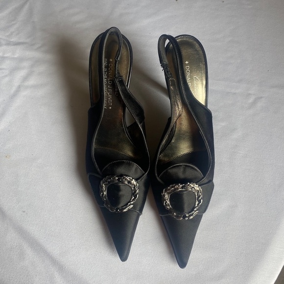 Donald J Pliner Couture Cruse 8N suede leather sling back pointy toe black jewel - Picture 2 of 8